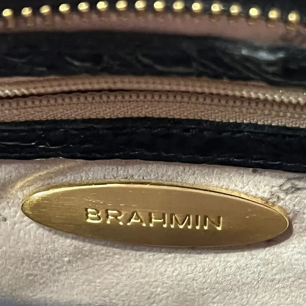 Brahmin Mini Asher Black Melbourne Croc Embossed Leather Satchel Crossbody